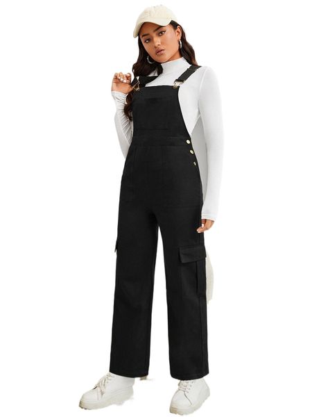 flap pocket overall jumpsuit without g3ay#, Black;white 
flap pocket overall jumpsuit without g3ay#, Black;white