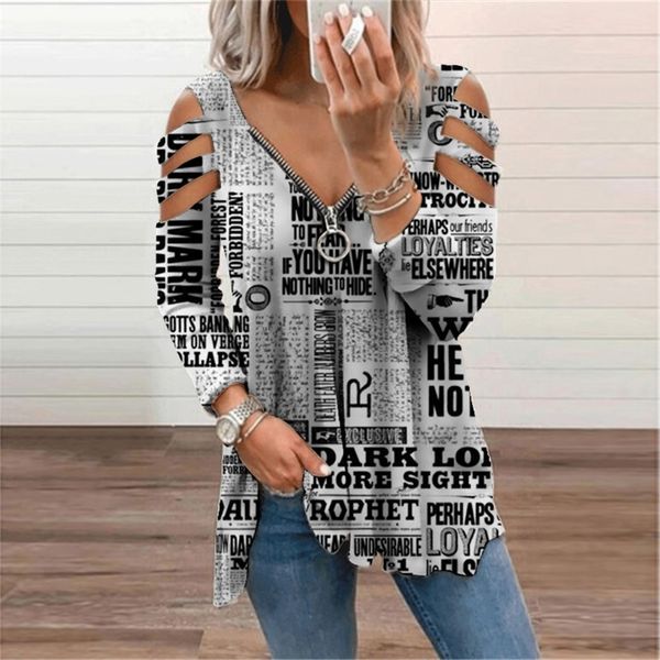 fashion spaper print t-shirt women's clothing autumn street casual tee shirt ladie zipper vneck oversized tunic 220321, White
fashion spaper print t-shirt women's clothing autumn street casual tee shirt ladie zipper vneck oversized tunic 220321, White