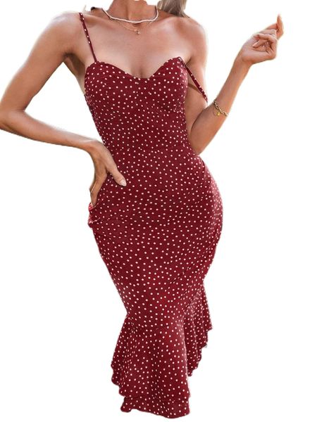 polka dot ruffle hem cami dress j0fw#, Black;gray