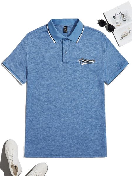 men letter embroidery striped trim polo shirt 105b#, White;black
men letter embroidery striped trim polo shirt 105b#, White;black