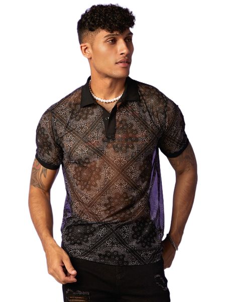 men paisley scarf print polo shirt k39i#, White;black
men paisley scarf print polo shirt k39i#, White;black