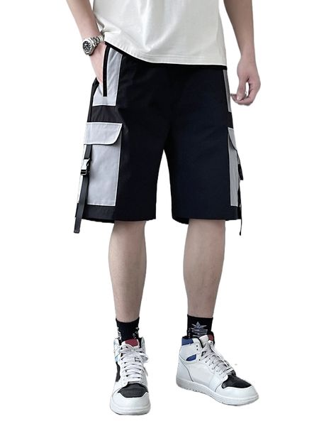 men buckle flap pocket cargo shorts p7sp#, White;black