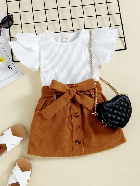 toddler girls ruffle trim & belted skirt she, White
toddler girls ruffle trim & belted skirt she, White