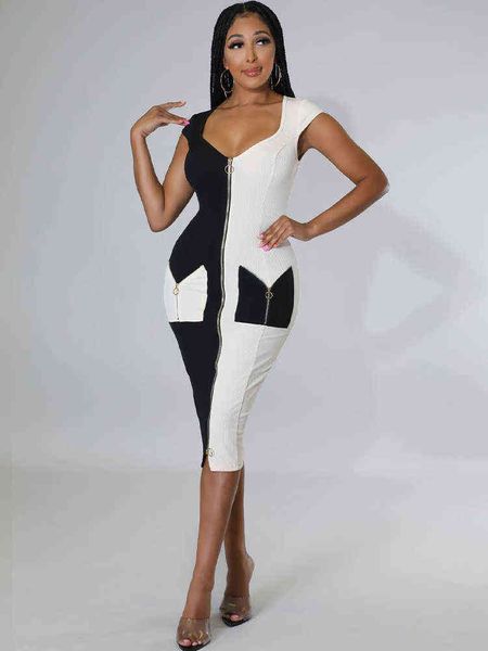 gorgeous women color block pencil midi dress low neck short sleeve one piece dresses elegant zipper pockets front vestidos, White
gorgeous women color block pencil midi dress low neck short sleeve one piece dresses elegant zipper pockets front vestidos, White