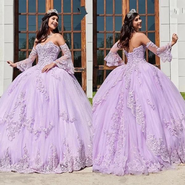 lilac princess quinceanera dresses detachable flare sleeve sweetheart off sholder lace appliques party ball gown sweet 15 dress, Blue;red
lilac princess quinceanera dresses detachable flare sleeve sweetheart off sholder lace appliques party ball gown sweet 15 dress, Blue;red