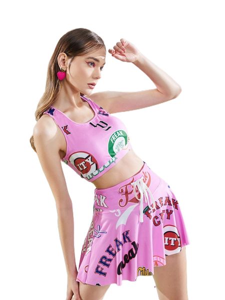 x freak city drawstring waist letter graphic skirt h8cl#, Black 
x freak city drawstring waist letter graphic skirt h8cl#, Black