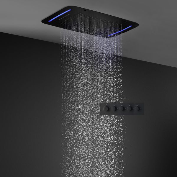 

Bathroom High Quality 4 Functions LED Shower Set 304 stainless steel Massage Rainfall Waterfall ShowerHead Kit Bath Thermostatic Faucet