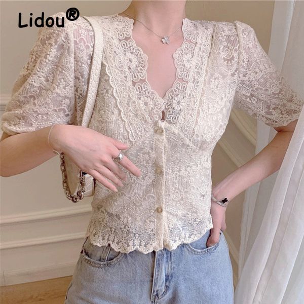 summer vneck elegant solid lace mesh shirt korean style casual blouse short sleeve open shirt fashion clothing 220520, Black;gray
summer vneck elegant solid lace mesh shirt korean style casual blouse short sleeve open shirt fashion clothing 220520, Black;gray