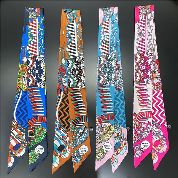 fashion women hair scarf brand design luxury silk print headband skinny bag scarves, Blue;gray
fashion women hair scarf brand design luxury silk print headband skinny bag scarves, Blue;gray