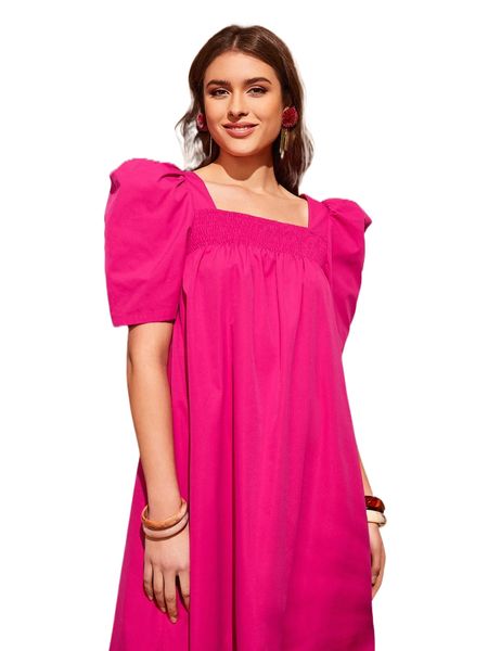 puff sleeve ruffle hem smock dress m1uc#, Black;gray 
puff sleeve ruffle hem smock dress m1uc#, Black;gray