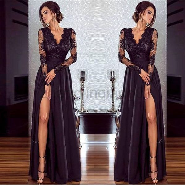 designer wed prom bridesmaid summer flower girl dress european american womens hollow out deep v lace stitched long split evening dress, Black;gray
designer wed prom bridesmaid summer flower girl dress european american womens hollow out deep v lace stitched long split evening dress, Black;gray