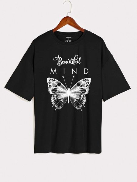 letter & butterfly print tee l9qg#, White