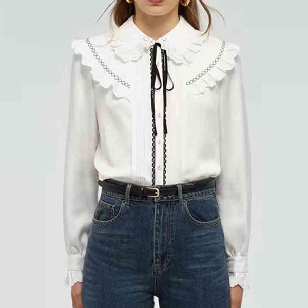 women's polos sp spring and summer court style lace collar long sleeve temperament shirt, White
women's polos sp spring and summer court style lace collar long sleeve temperament shirt, White