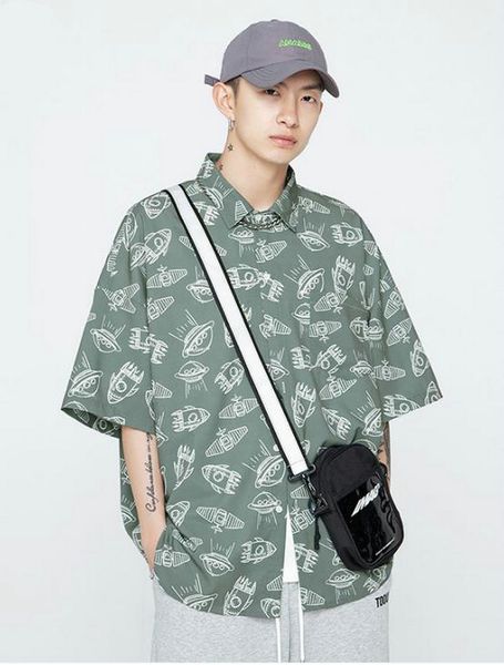 short sleeve casual shirts for men 2022 summer new fashion men's loose printed blouse, White;black
short sleeve casual shirts for men 2022 summer new fashion men's loose printed blouse, White;black