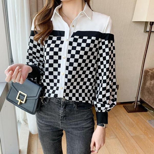 women's polos spring high-end temperament lapel splicing black and white plaid korean casual commuter professional shirtwomen's po
women's polos spring high-end temperament lapel splicing black and white plaid korean casual commuter professional shirtwomen's po
