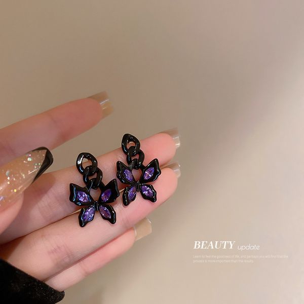 925 silver needle black chain butterfly crystal earrings japanese and korean sweet cool style girly earrings simple ins personalized earring, Golden
925 silver needle black chain butterfly crystal earrings japanese and korean sweet cool style girly earrings simple ins personalized earring, Golden