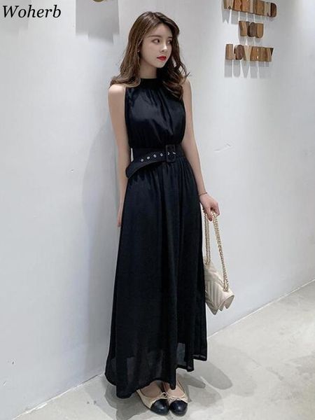 woherb chiffon dress women summer halter sleeveless dresses korean chic slim waist vestidos maxi beach office robe 220618, Black;gray
woherb chiffon dress women summer halter sleeveless dresses korean chic slim waist vestidos maxi beach office robe 220618, Black;gray