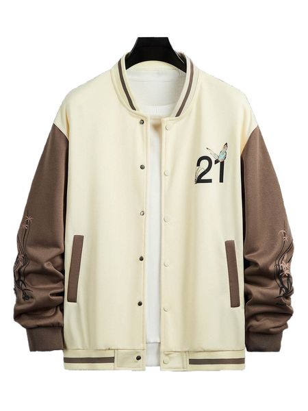 men number and butterfly print snap button front bomber jacket without sweatshirt 42ua#, Black;brown
men number and butterfly print snap button front bomber jacket without sweatshirt 42ua#, Black;brown