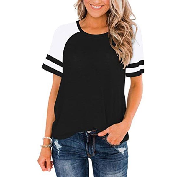 women's t-shirt patchwork color striped summer short sleeve women black white casual tees lady loose polyester pullover o-neck
women's t-shirt patchwork color striped summer short sleeve women black white casual tees lady loose polyester pullover o-neck