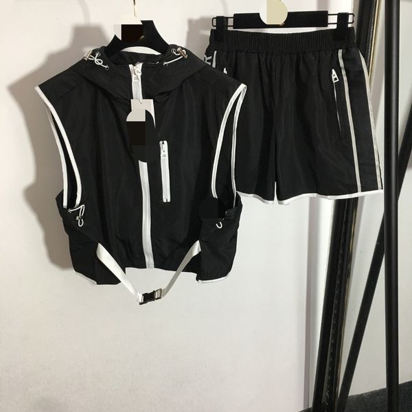 619 2022 spring summer brand same style hooded sleeve less women's two pieces polyester meiyi, White
619 2022 spring summer brand same style hooded sleeve less women's two pieces polyester meiyi, White