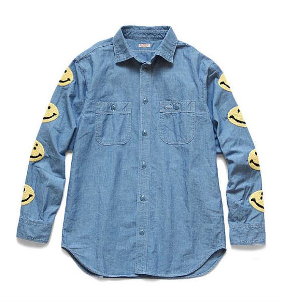 men's casual shirts correct version kapital hirata hehong embroidered smiling face long sleeved cowboy shirt jacket retro men's an, White;black
men's casual shirts correct version kapital hirata hehong embroidered smiling face long sleeved cowboy shirt jacket retro men's an, White;black