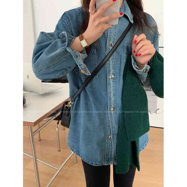 women's blouses & shirts light blue denim shirt coat chic women winter korean version style loose and versatile bottom folding q2g6, White
women's blouses & shirts light blue denim shirt coat chic women winter korean version style loose and versatile bottom folding q2g6, White