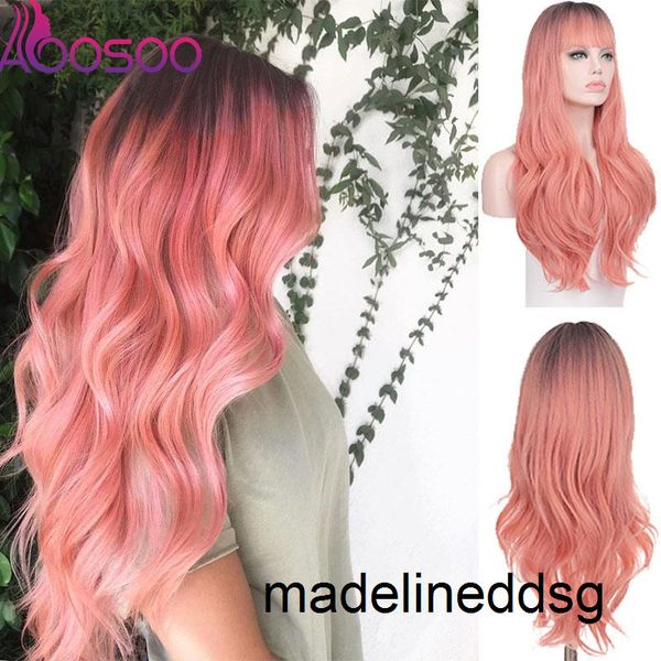 women's natural wave bangs long body ombre pink synthetic wig cosplay heat-resistant wigs z2yz, Black
women's natural wave bangs long body ombre pink synthetic wig cosplay heat-resistant wigs z2yz, Black