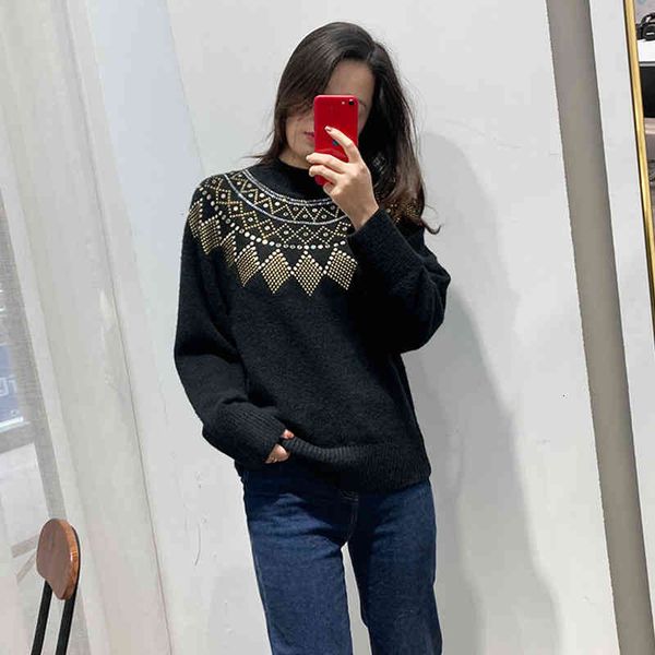 women's sweaters handmade s family autumn and winter french round neck sweater fashion jacquard nail bead pullover sweater women's, White;black
women's sweaters handmade s family autumn and winter french round neck sweater fashion jacquard nail bead pullover sweater women's, White;black