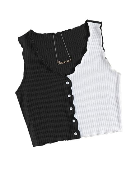 plus two tone lettuce trim tank j37v#, Black
plus two tone lettuce trim tank j37v#, Black