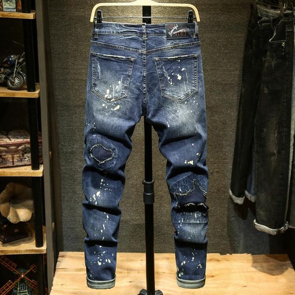 men's jeans european and american men hole patch slim spliced designer biker pants fashion casual stretch ripped streetwear for menmen&, Blue
men's jeans european and american men hole patch slim spliced designer biker pants fashion casual stretch ripped streetwear for menmen&, Blue