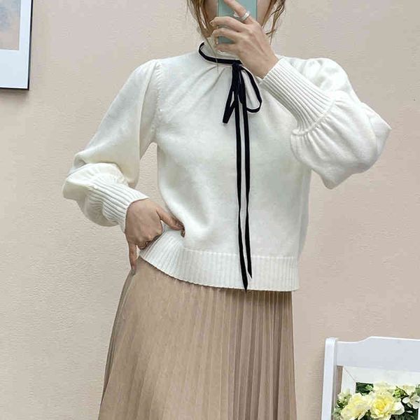 women's knits & tees sweater half high neck lace up bow lantern sleeve embroidered blouse women's british temperament knitted swea, White
women's knits & tees sweater half high neck lace up bow lantern sleeve embroidered blouse women's british temperament knitted swea, White