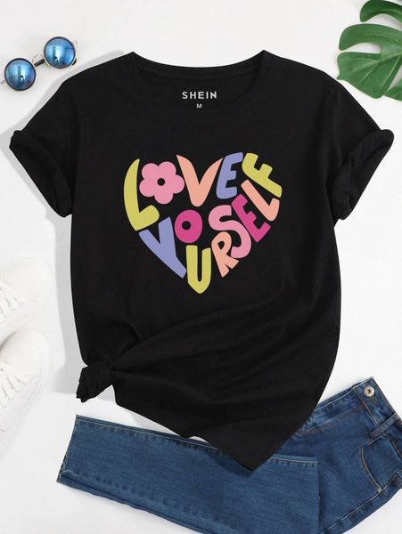 heart & letter graphic t-shirt u4wg#, White