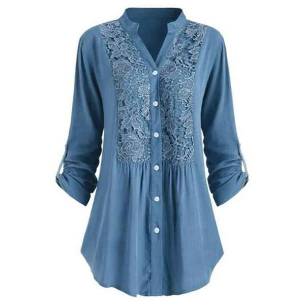 women tunics solid color lace splicing casual office blouses stand collar long sleeve fashion loose cotton shirts vintage 220407, White
women tunics solid color lace splicing casual office blouses stand collar long sleeve fashion loose cotton shirts vintage 220407, White