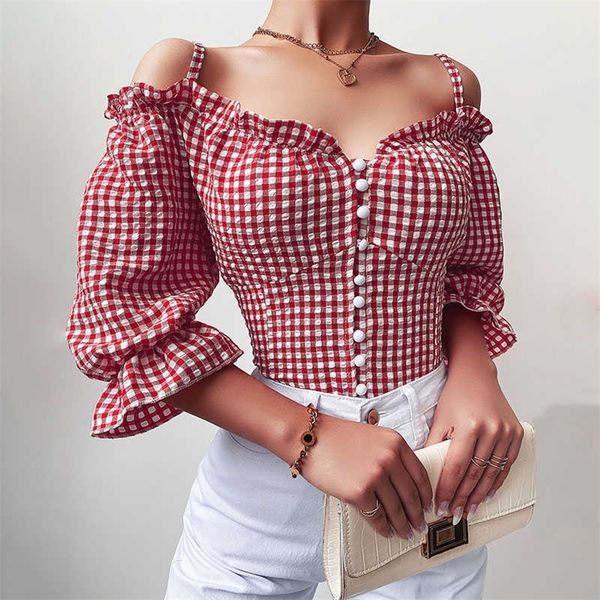 women fashion plaid print shirt lady long sleeve blouse button design frilling trim casual shirts 210716, White
women fashion plaid print shirt lady long sleeve blouse button design frilling trim casual shirts 210716, White