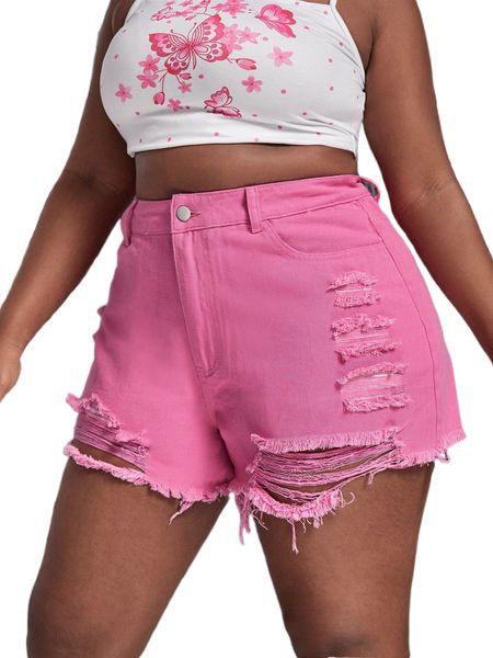 plus raw hem denim shorts e003#, White;black