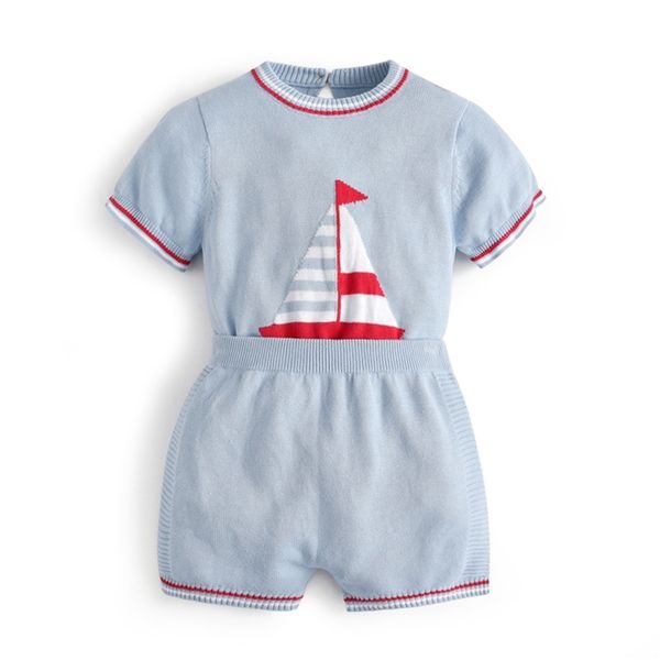 infant boy knitted clothing set baby spanish boutique clothes summer toddler shirt shorts 2pcs suit boys birthday party outfits 220507, White