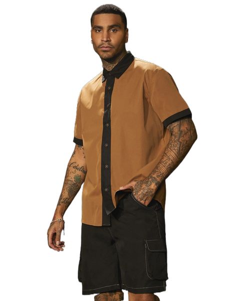 men color block shirt e3m7#, White;black 
men color block shirt e3m7#, White;black