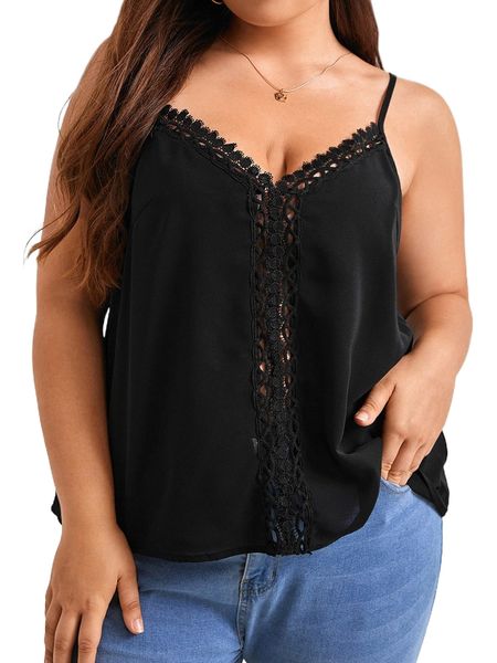 plus contrast lace cami i4fn#, Black