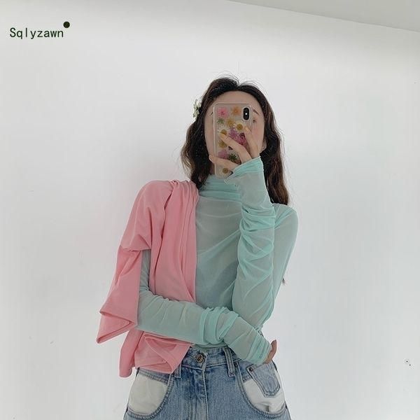 women korean sweet solid transparent mesh long sleeve turtleneck fishnet harajuku short sleeve o neck loose t shirt tees y200412, White
women korean sweet solid transparent mesh long sleeve turtleneck fishnet harajuku short sleeve o neck loose t shirt tees y200412, White