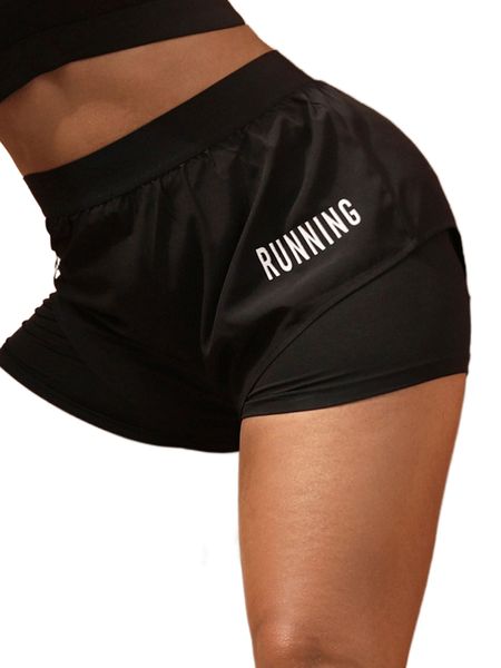 plus letter graphic 2 in 1 sports shorts j2jf#, Black