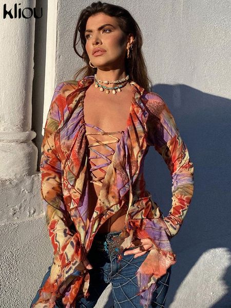 mesh print crop women unique long flare sleeve ruffled neck lace up ribbons skinny shirt attirewear female clothing, White
mesh print crop women unique long flare sleeve ruffled neck lace up ribbons skinny shirt attirewear female clothing, White