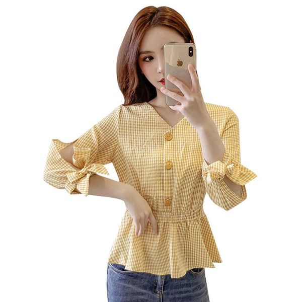 women's blouses & shirts women's spring summer style v-neck plaid lace up solid color three quarter sleeve casual sp782, White
women's blouses & shirts women's spring summer style v-neck plaid lace up solid color three quarter sleeve casual sp782, White