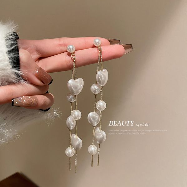 silver needle love pearl tassel earrings korean fashion temperamental long eardrops high-grade simple sweet earrings women, Golden
silver needle love pearl tassel earrings korean fashion temperamental long eardrops high-grade simple sweet earrings women, Golden