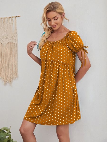 polka dot knotted babydoll dress d0v4#, Black;gray