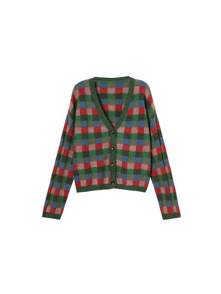 women autumn winter knitwear plaid long sleeve v neck sweater american vintage cardigan thick warm cozy design loose chic, White;black
women autumn winter knitwear plaid long sleeve v neck sweater american vintage cardigan thick warm cozy design loose chic, White;black