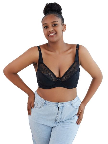 plus contrast lace bow detail underwire bra d2zx#, Black;white
plus contrast lace bow detail underwire bra d2zx#, Black;white