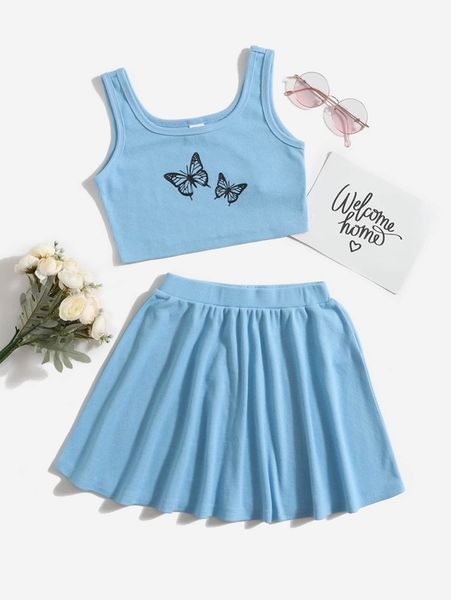 girls tank & skirt set she, White