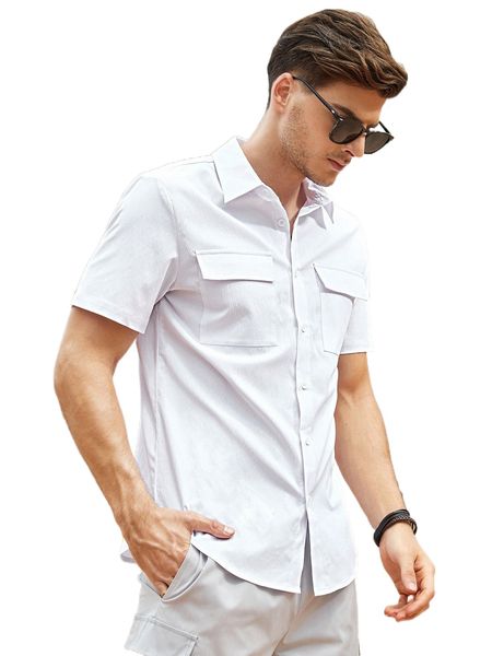 men flap pocket button front shirt h7mw#, White;black