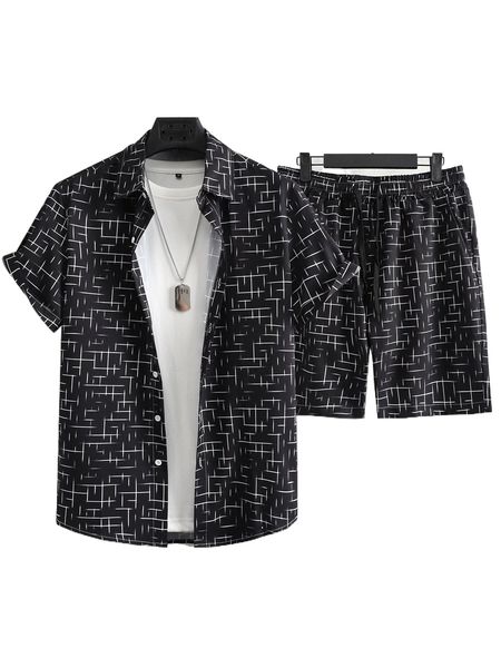 men geo print shirt & drawstring waist shorts without tee o4mv#, Gray
men geo print shirt & drawstring waist shorts without tee o4mv#, Gray