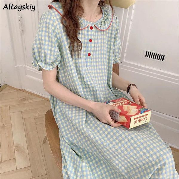 nightgowns women plaid sweet sleepwears students ruffles summer mid-calf puff sleeve leisure nightdress soft baggy cotton stylish girl, Black;red
nightgowns women plaid sweet sleepwears students ruffles summer mid-calf puff sleeve leisure nightdress soft baggy cotton stylish girl, Black;red